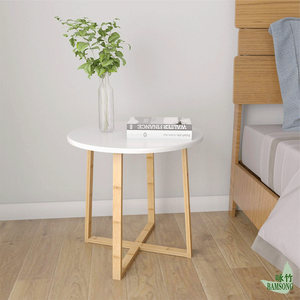 Couchtisch, Nachttisch, runde Form, natürliche Bambusbasis, gemütlicher, lässiger Stil, kleiner Nachttisch, ideal für Lampen und Bücher - Product Image 1