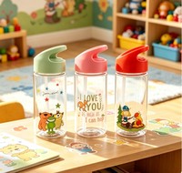 Gourde à paille pour enfants, élégante et écologique, pour sports de plein air, avec design animalier de dessin animé, en plastique, avec bec verseur à succion