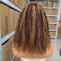 Perruque Afro Bouclée Kinky avec Mèches Ombrées, Dentelle Transparente 5x5, Cheveux Humains P4/27, Perruque Frontale Bouclée Sans Colle