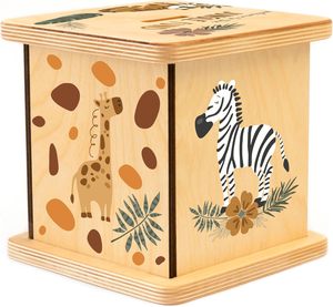 Tirelire de Pâques en <span class=keywords><strong>bois</strong></span> pour enfants et adultes, cadeau personnalisé fait main avec <span class=keywords><strong>puzzle</strong></span> à verrouillage, design BloomOwl - Product Image 1