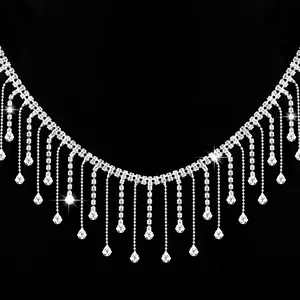 Water Drop Tassel Rhinestone Chain Crystal Applique Glass Diamond Bead Flower Trim Garment Shoes Wedding Necklace Diy Decoration