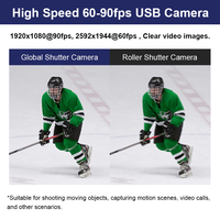 Caméra USB 5MP 3mm 90 degrés à obturateur global haute vitesse 1944P 60fps 1080P 90fps sans distorsion CMOS 1/2.5" Monture M12 pour Windows
