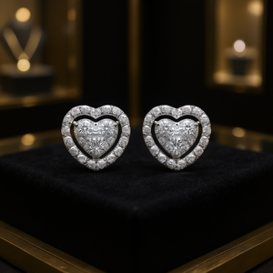 Boucles d'oreilles en or blanc E916 avec diamants taille cœur pour femme, style romantique, couleur D naturelle, bijoux fins - Product Image 2