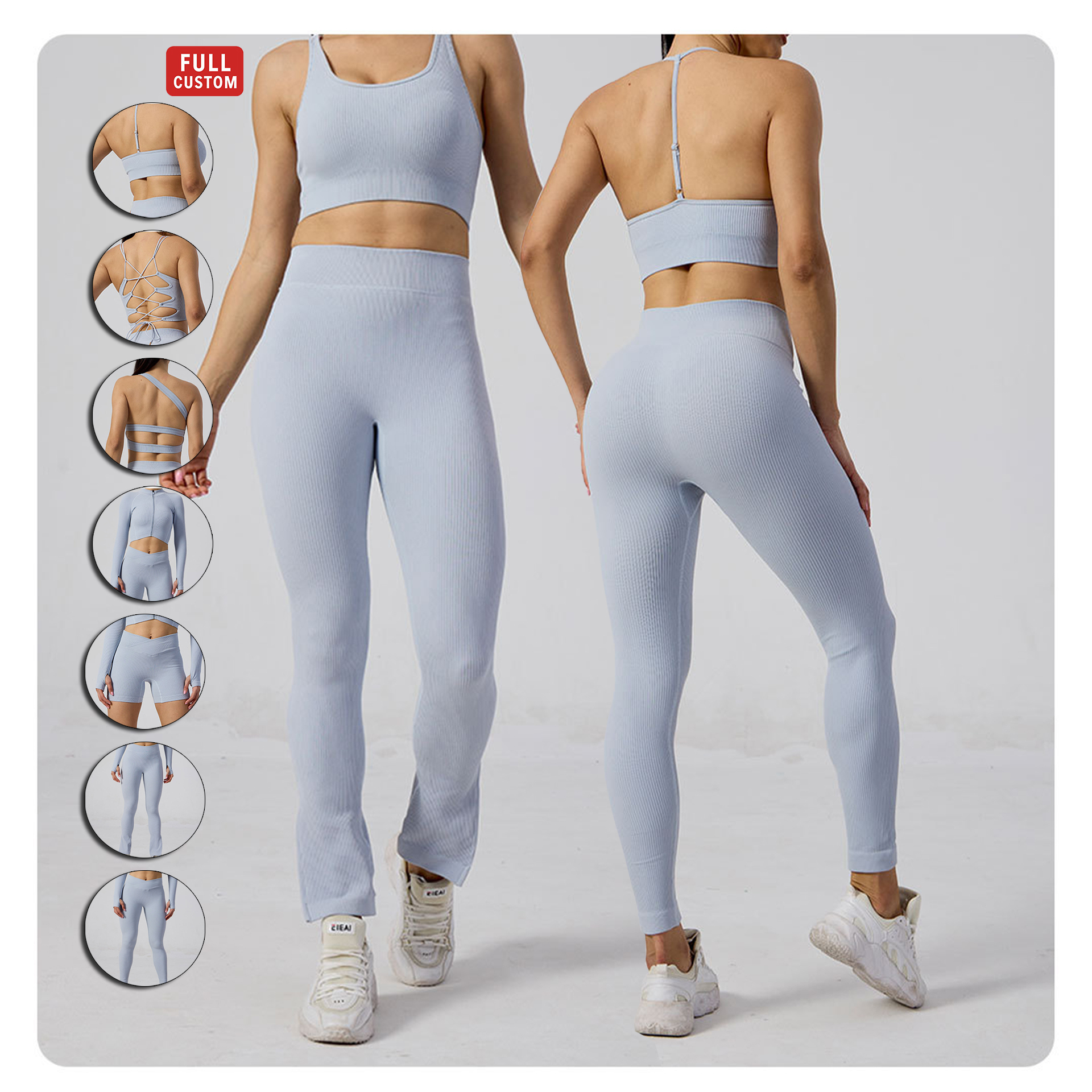 High Waist Seamless Woman Athletic Sportswear Gym 7 Pieces Fitness Yoga Set Custom