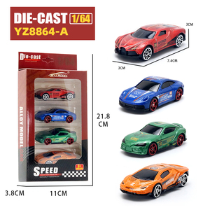 YZMODEL Lot <span class=keywords><strong>de</strong></span> 4 mini-véhicules <span class=keywords><strong>de</strong></span> course sportifs en alliage moulé sous pression à roues libres, échelle 1:64, pour garçons - Product Image 3