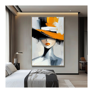 Décoration de chambre originale, toile peinte à la main, fille jaune, <span class=keywords><strong>peinture</strong></span> moderne, abstraite, portrait texturé, art - Product Image 1