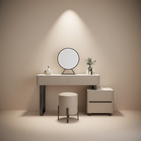 Ensemble de table de maquillage compacte en bois massif écologique de style européen moderne avec miroir éclairé réglable et tabouret pour chambre à coucher