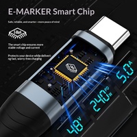 Kabel Pengisian Cepat 240W Layar Digital, Kabel Data Dual Type-C, Transfer Data, Kabel Type C ke Type C Berbahan Aluminium Alloy Kepang