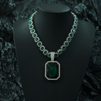 Collier Pendentif Rapper Personnalisable Plaqué Or Bling Iced Out Chaîne Verte avec Breloque Gemme Rubis Vert Cadeau de Mariage pour Hommes Femmes