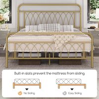 Lit plateforme en fer doré de style moderne, taille King ou Queen, avec rangements intégrés, pour chambre à coucher ou hôtel