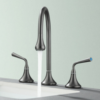Robinet de lavabo de salle de bain à double mitigeur, montage sur comptoir, 2 poignées, 3 trous, mitigeur céramique eau chaude et froide