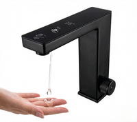 Distributeur de savon intelligent sans contact 2-en-1 couleur chrome avec robinet et affichage LED numérique, design moderne pour salles de bain domestiques et hôtelières