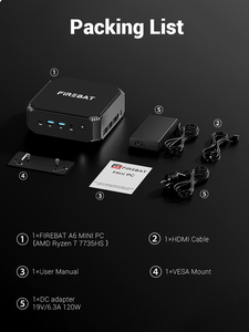FIREBAT A6 MiniPC AMD Ryzen 7 7735HS WiFi6 Dual Band BT5.2 DDR5 16GB 512GB Octa Core 16 Thread Mini <span class=keywords><strong>PC</strong></span> Computer - Product Image 6