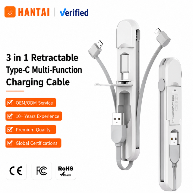 Portable 3-in-1 Type-C Multi-Charging Cable Retractable Storage Design Universal Fast Charging Sync Travel Essential Computer