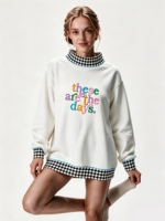 Sweat-shirt à col montant pour femme, longueur allongée, logo brodé personnalisé, sweat-shirt tricoté pour femme