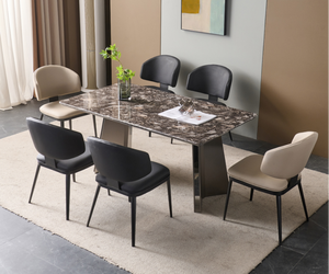 Modern Rectangle Marble Dining Table Set <b>6</b> Seats Metal Legs Durable & Waterproof Stable Design Dining Room Furniture - Product Image 1