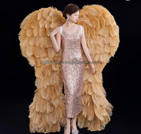Vente en gros de grandes ailes d'ange en plumes d'autruche pour adultes, couleur or, bleu, rose, noir, longues, pour fête de carnaval festif