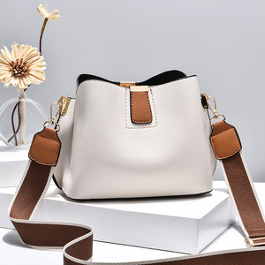 An Ru Shi Bucket <b>Bag</b> Textured <b>Mini</b> Women's <b>Bag</b> Small White With Orange Red And <b>Black</b> Shoulder Crossbody <b>Bag</b> - Product Image 1