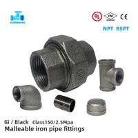 Raccord en T en fonte malléable noir à angle droit, tête hexagonale, sortie latérale 4 voies, surface sablée, basse pression, moulage flexible pour usage domestique