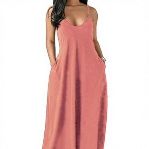 Women's Flowy <strong>Strapless</strong> Maxi Dress - Solid Color Beach Cover Up, V-Neck Casual <strong>Sundress</strong> - Product Image 5