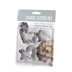 Grosir Kualitas Tinggi Kartun Kucing Stainless Steel Pemotong Biskuit Hewan Dot Kelinci Chick Cookie Cutter Set