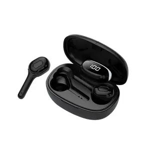 T9S Earbud TWS Nirkabel Kapasitas Tinggi, Kotak Pengisi Daya Digital Stereo dengan Tampilan Digital Headphone Musik Bluetooth 5.0