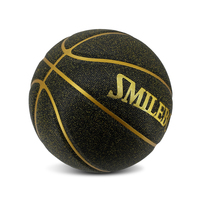 SMILEBOY Ballon de basket officiel taille 7 noir et or en similicuir PU résistant à l'eau, haute adhérence, résistant à l'usure, pour adultes et jeunes