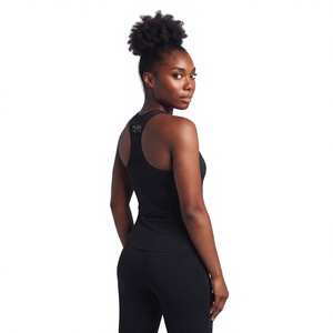<b>Black</b> Racerback <b>Tank</b> <b>Top</b> Scoop Neck Sleeveless Solid Color Breathable Spandex Polyester Yoga Wear High Waist Full Length - Product Image 2
