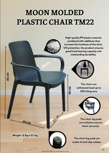 Moon Style Molded Plastic <b>Chair</b> with Armrests in Black, Brown, and <b>White</b>, Stackable Durable Seating - Product Image 5