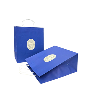 Vintage logo Deep Blue Kraft Paper <strong>Bag</strong> with Twisted <strong>Handles</strong> Custom Bakery Caf&eacute; Gift Packaging <strong>Bag</strong> - Product Image 2