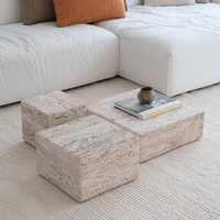 Table basse en travertin blanc naturel SH STONE, design moderne et contemporain, cube, meuble de salon, marbre
