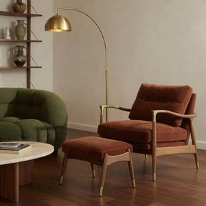 Fauteuil d'appoint moderne du milieu du siècle avec repose-pieds, structure en bois massif, revêtement en velours, mousse haute densité, vente en gros - Product Image 3