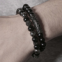 Bracelets de perles en pierre naturelle faits à la main 2pcs Bracelet en pierre givrée avec breloques en forme de boule incrustée Bracelets de perles noires