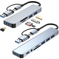 Hub USB-C 8-en-1 avec lecteur de carte et adaptateur audio multiport, station d'accueil USB 3.0 Type-C 4 5 7 8 ports