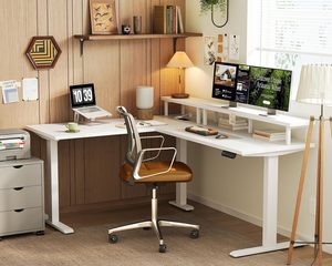 Bureau debout électrique moderne SENYU en forme de L, réglable en hauteur, blanc, pour ordinateur portable, avec fonction convertible - Product Image 2