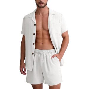 Ensemble d'été 2 pièces pour homme FOXA : Chemise boutonnée en coton et short respirant pour la plage et la détente - Product Image 1