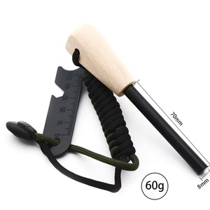 Allume-feu en bâton de magnésium 8 mm x 80 mm avec manche en bois, outil de survie pour le camping en plein air - Product Image 1