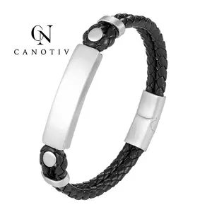 Factory wholesale custom fashion magnetic clasp Handmade Man bracelets luxury leather genuine bracelet