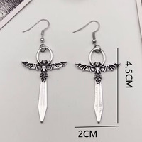 Boucles d'oreilles pendantes gothiques ailes de chauve-souris, en acier inoxydable argenté antique, longues, pour femmes, bijoux punk médiévaux sorcière