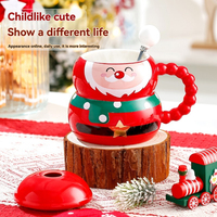 Taza de Cerámica Ecológica con Tapa y Cuchara, Diseño de Santa Claus, 400 ml, Logotipo Personalizado, Forma Irregular, Multiusos, para la Familia