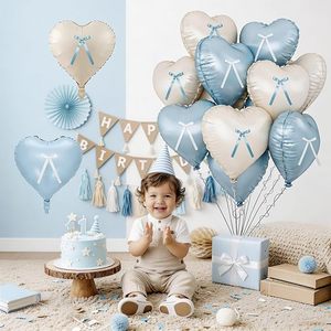 Ensemble de ballons en aluminium en forme de cœur bleu, blanc crème et noir, 18 pouces, à l'hélium, finition mate, <span class=keywords><strong>pour</strong></span> décoration de fête de naissance, anniversaire ou fiançailles - Product Image 5