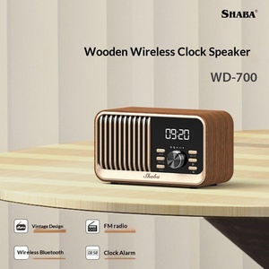Haut-parleur en <span class=keywords><strong>bois</strong></span> rétro avec charge sans fil pour <span class=keywords><strong>radio</strong></span> FM V5.1, sortie 25W, réveil portable de chevet, batterie 2000-3000mAh - Product Image 4