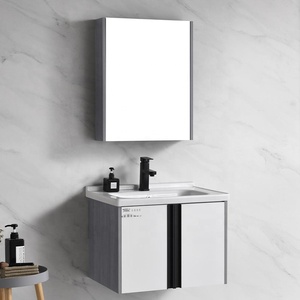 Nhà máy tùy chỉnh treo tường PVC mềm shut-off bàn trang điểm phòng tắm Vanity với màu xám trắng gương tủ cho khách sạn nhà - Product Image 1