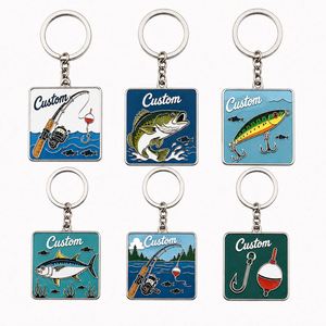 Custom Wholesale High Quality Chains Rod Fish Hook Keychains <b>Fishing</b> Lover Souvenir Metal Key Ring - Product Image 1