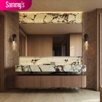 Meuble-lavabo de salle de bain moderne de luxe avec double vasque, miroir intelligent LED, design cannelé, mélamine, quartz/granit/marbre, appartement