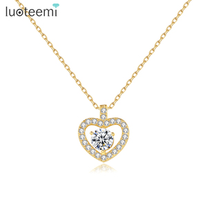 LUOTEEMI แฟชั่น สร้อยคอจี้รูปหัวใจประดับเพชร CZ รูปหัวใจและลูกศร ดีไซน์ใหม่ - Product Image 1