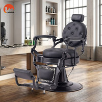 Chaise de Barbier Vintage Robuste en Cuir Noir Hydraulique Inclinable pour Salon de Coiffure - Offre Spéciale