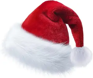 Santa Hat, Christmas Hat Xmas Holiday Hat for Adults Unisex Red Double Thickness Warm Comfort Velvet New Year Festive Party