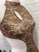 Tenue de danse lyrique pour adulte avec licol en dentelle, jupe longue en mousseline découpée sur le côté, justaucorps de danse moderne