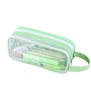 <b>Multi</b>-<b>Color</b> Large-Capacity Double-Layer Nylon Mesh + Polyester Transparent Pencil Case for School Office Use Portable Storage - Product Image 2